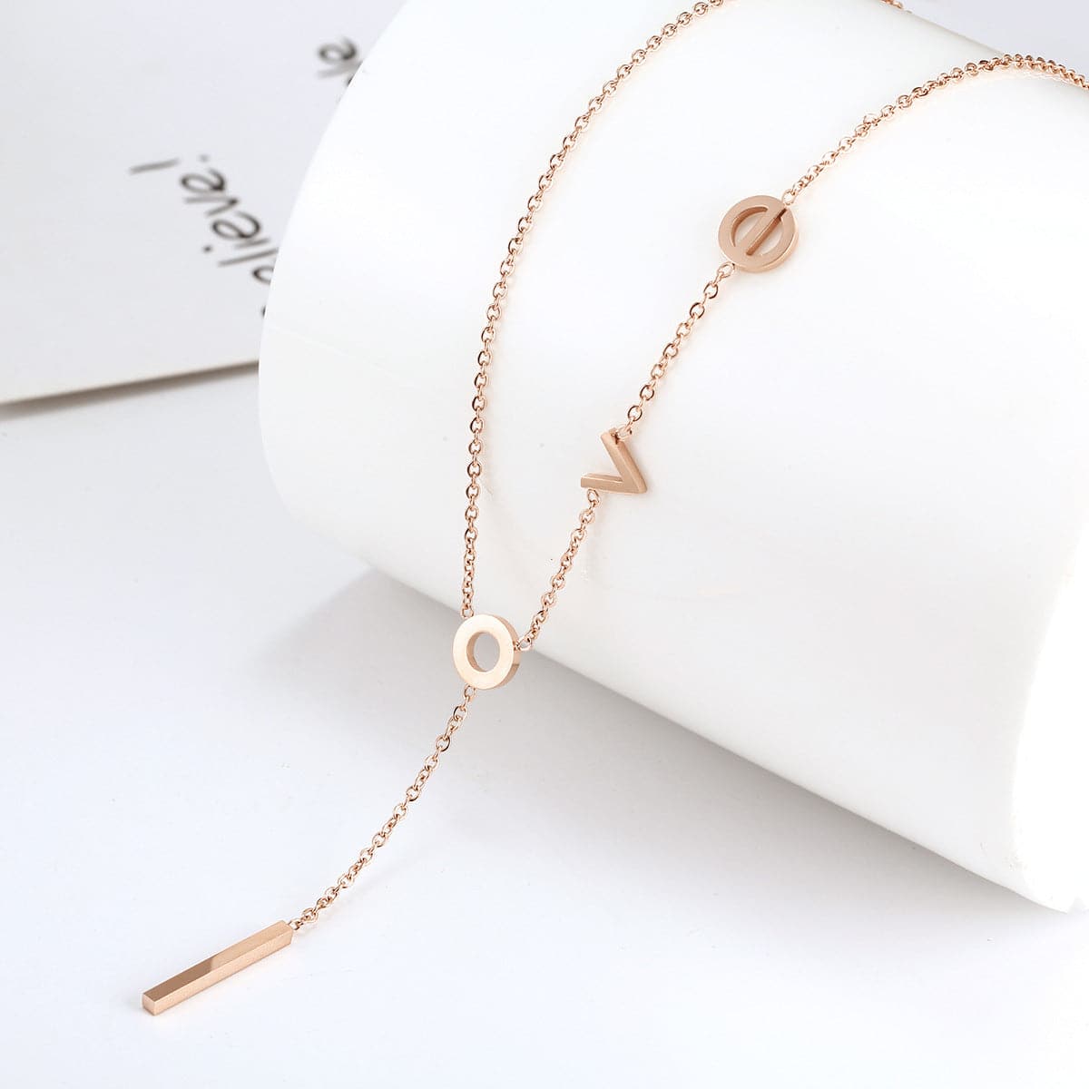 18K Rose Gold-Plated 'Love' Lariat Necklace