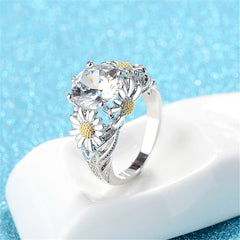 Cubic Zirconia & Crystal Two Tone Sunflower Ring