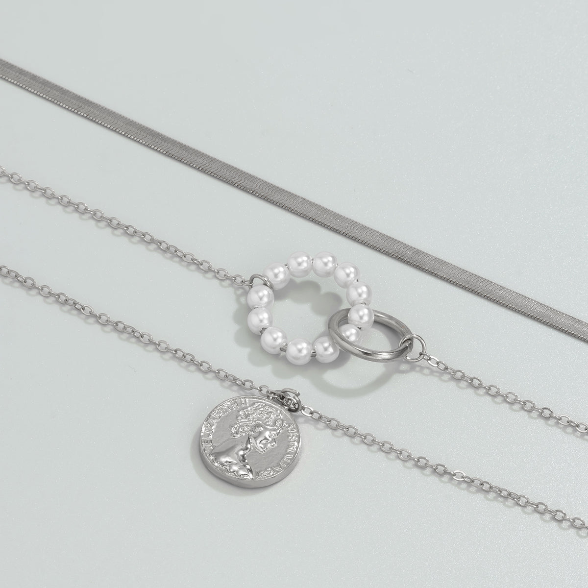 Pearl & Silver-Plated Pendant Necklace Set