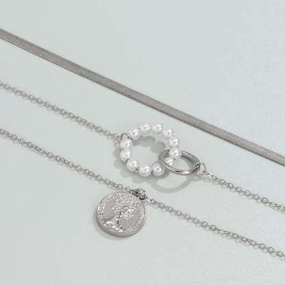 Pearl & Silver-Plated Pendant Necklace Set