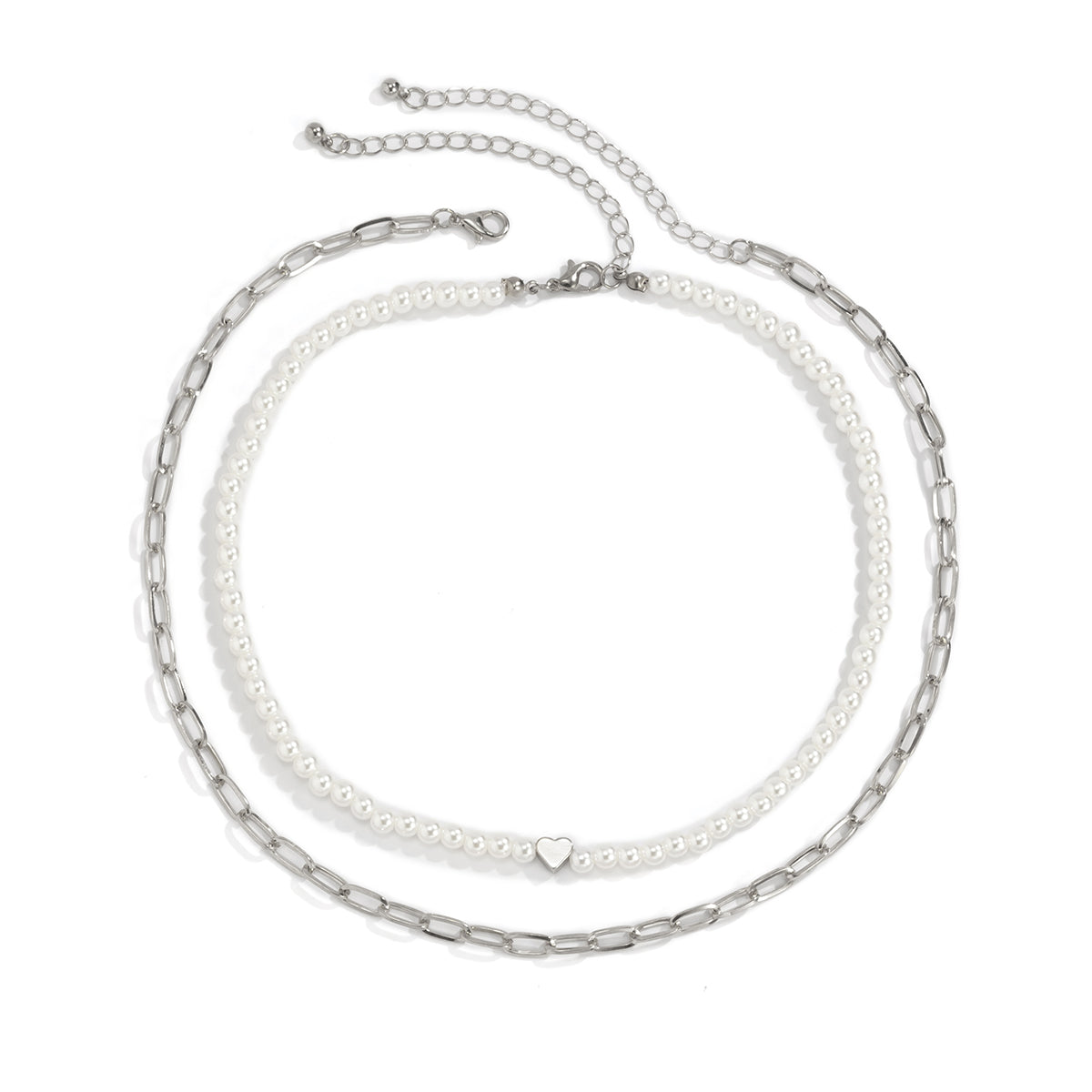 Pearl and Silver-Plated Heart Necklace Set, jewelry gift sets for women, everyday style, lifestyle look