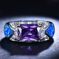 Blue Opal & Purple Crystal Rectangle Ring