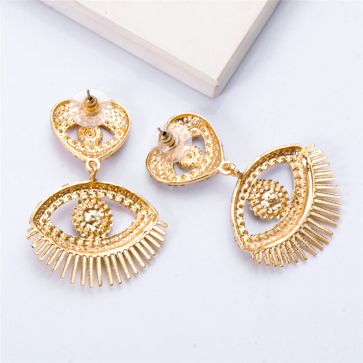 Red Cubic Zirconia and 18K Gold-Plated Evil Eye Drop Earrings, gold drop earrings for women, lifestyle look