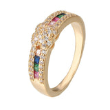 Rainbow Crystal & Cubic Zirconia Floral Band Ring
