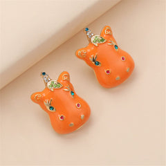 Cubic Zirconia & Enamel 18K Gold-Plated Horse Stud Earrings