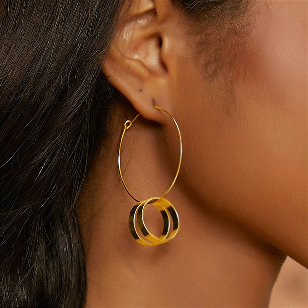 18K Gold-Plated Ring-Accent Hoop Earrings, gold drop earrings for women, elegant gift for her, front view