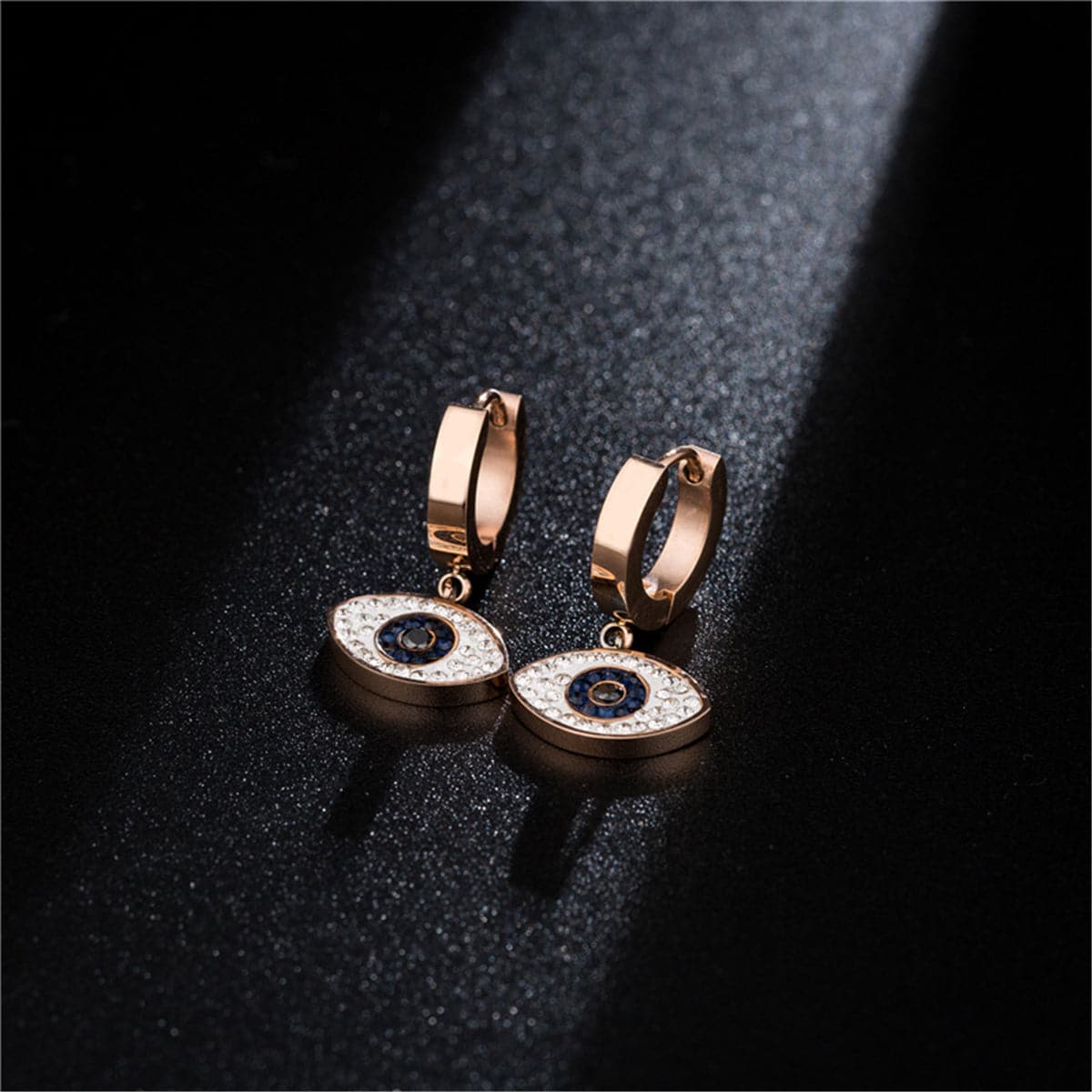 cubic zirconia & 18k Rose Gold-Plated Evil Eye Drop Earring - streetregion