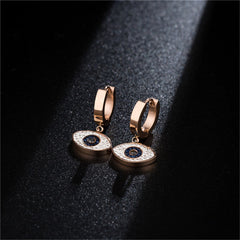 cubic zirconia & 18k Rose Gold-Plated Evil Eye Drop Earring - streetregion