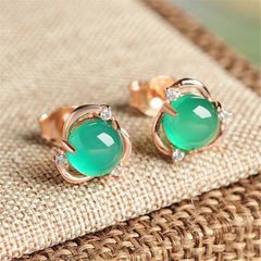 Green Jade & 18k Rose Gold-Plated Stud Earrings - streetregion