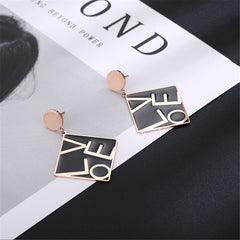 Black & 18K Rose Gold-Plated 'Love' Square Drop Earrings