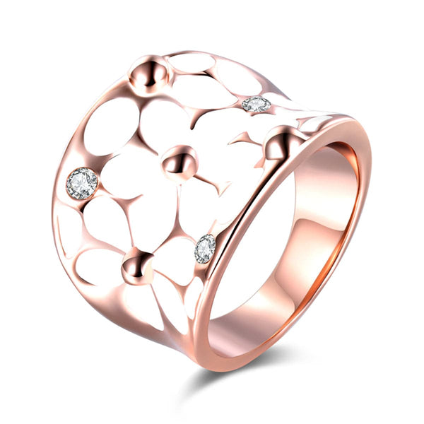 Cubic Zirconia & 18k Rose Gold-Plated Floral Ring - streetregion