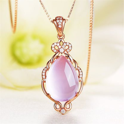 Ross Quartz and Cubic Zirconia Teardrop Pendant Necklace, pendant necklace for women, vintage-inspired design, front view