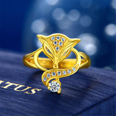 Cubic Zirconia & 24K Gold-Plated Fox Adjustable Ring