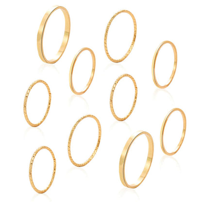 18K Gold-Plated Thin Ring Set, jewelry gift sets for women, vintage-inspired design, side view