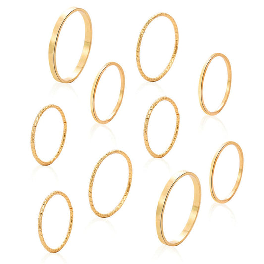 18K Gold-Plated Thin Ring Set, jewelry gift sets for women, vintage-inspired design, side view