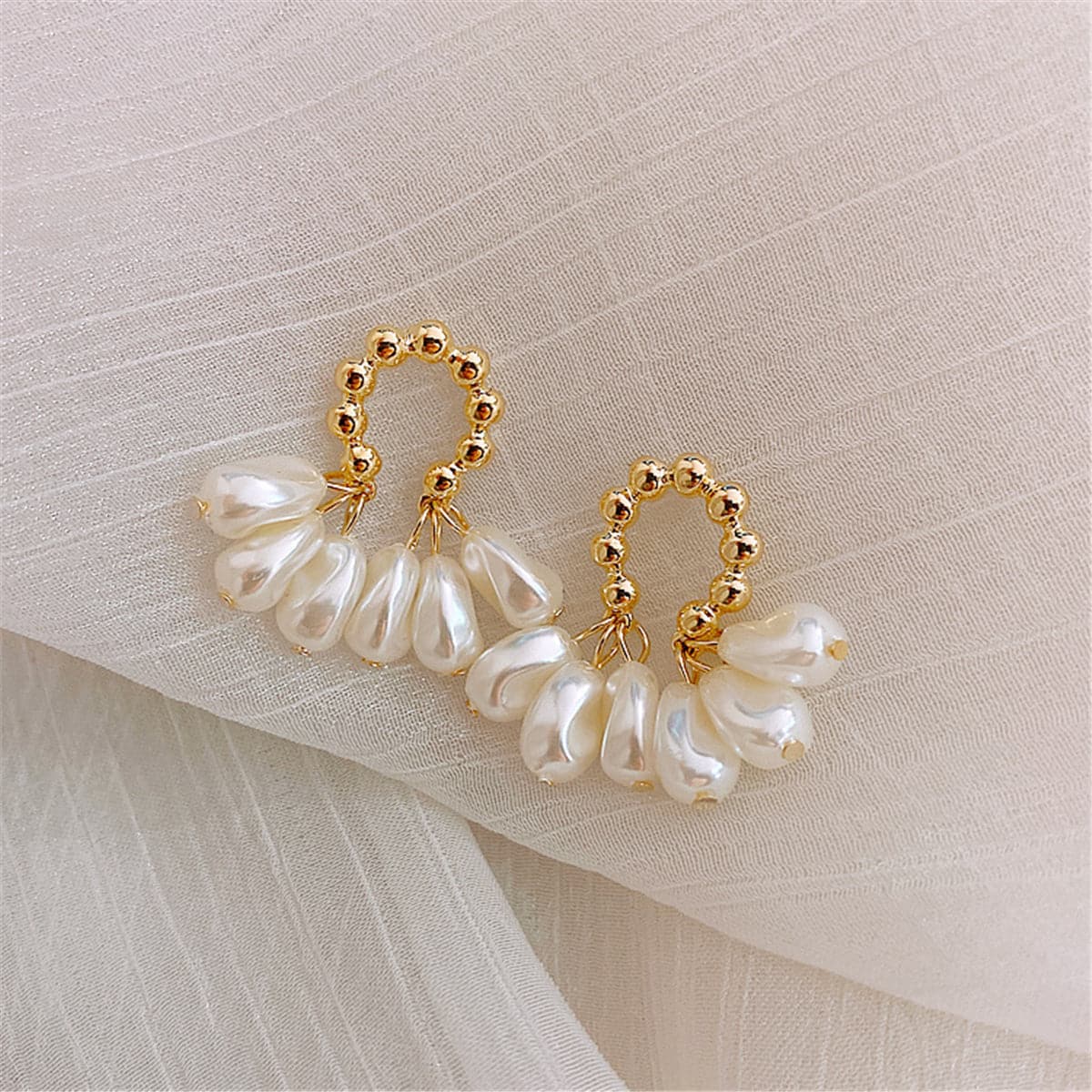 Pearl & 18K Gold-Plated Cluster Drop Earrings