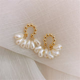 Pearl & Goldtone Cluster Drop Earrings