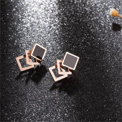 Black & 18K Rose Gold-Plated Overlapping Rhombus Stud Earrings