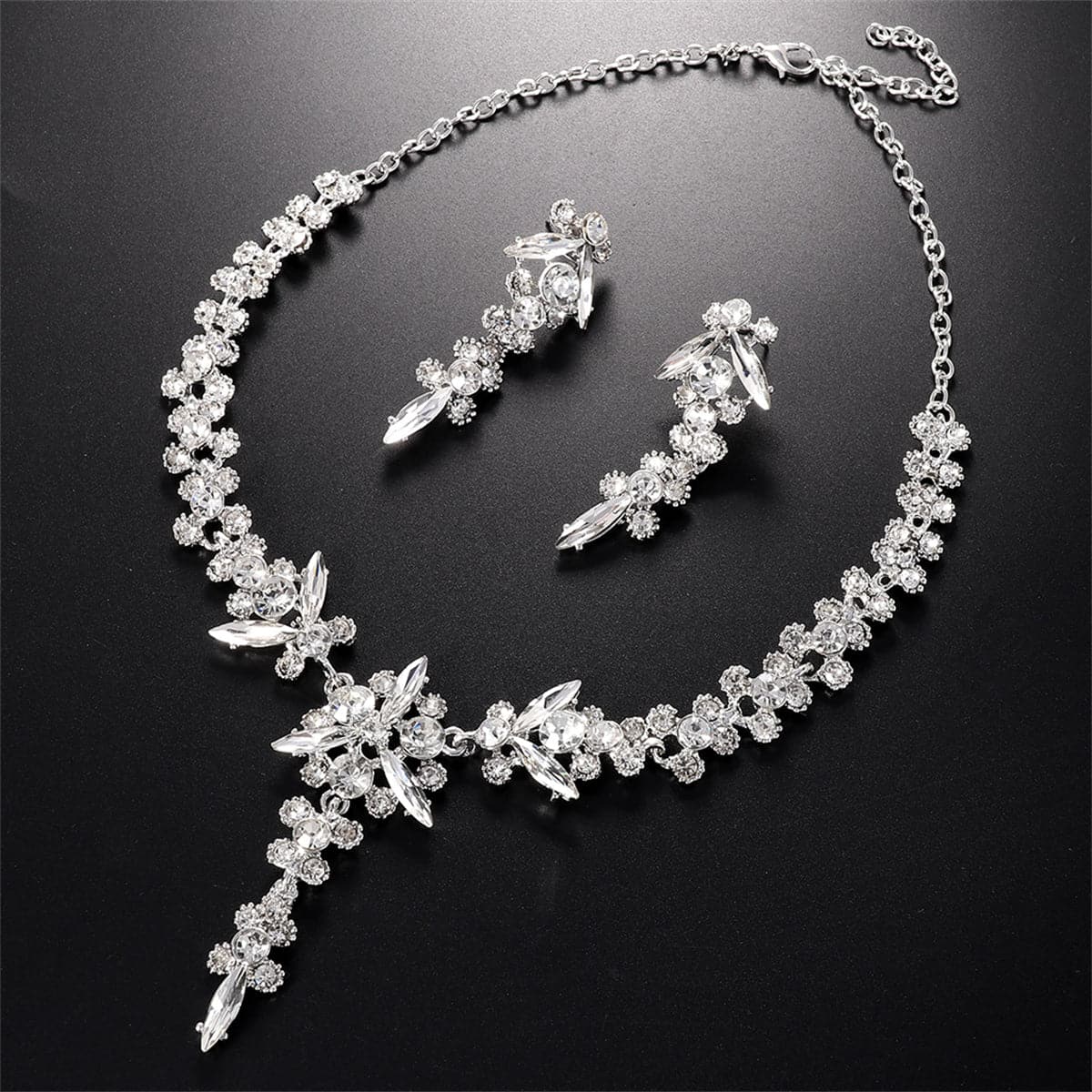 Crystal and Crystal Silver-Plated Botany Drop Earrings and Necklace, silver drop earrings for women, front view