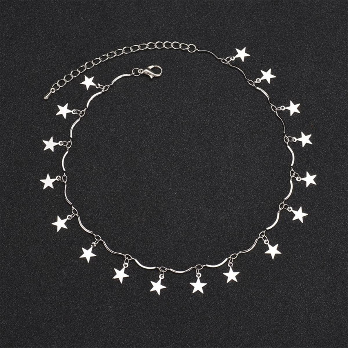 Silver-Plated Linking Hanging Star Choker Necklace