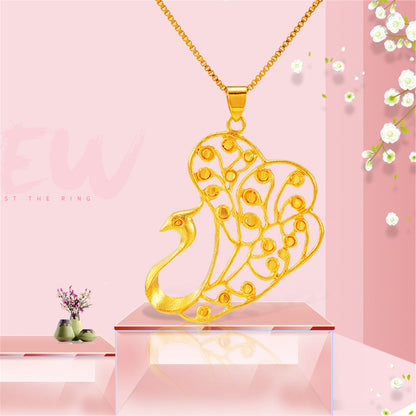 24K Gold-Plated Open Peacock Pendant Necklace, gold pendant necklace for women, botanical inspired, detail close-up