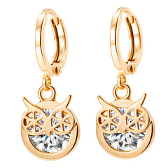 Cubic Zirconia & 18K Gold-Plated Owl Bezel Drop Earrings