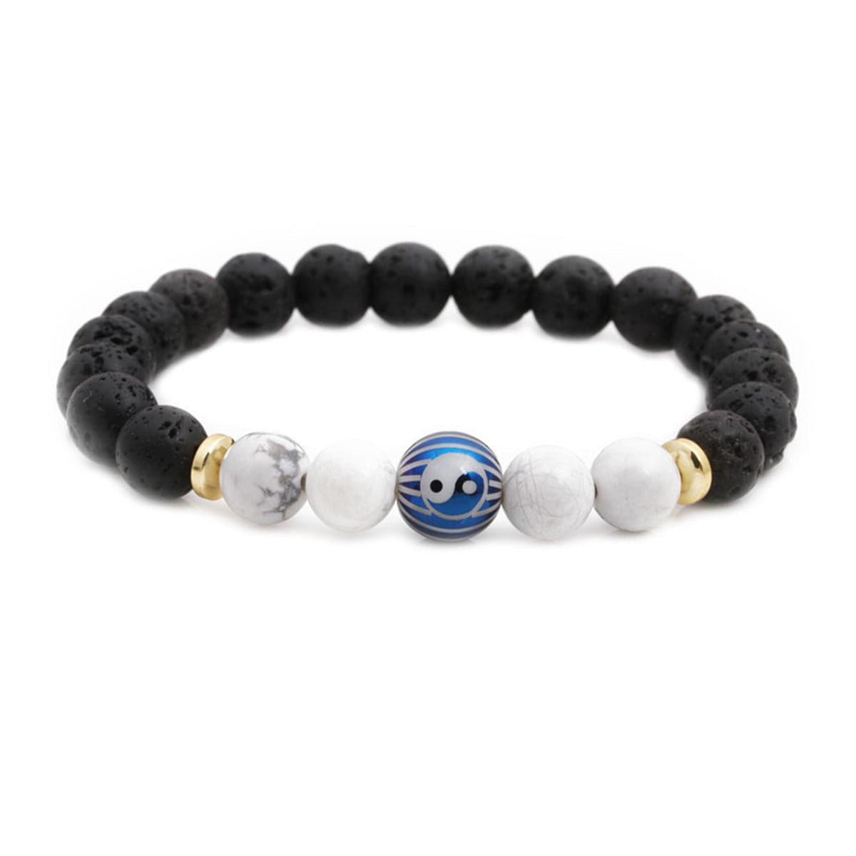 Turquoise & Black Yin & Yang Stretch Bracelet Set