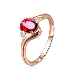 Red Crystal & 18k Rose Gold-Plated Adjustable Oval-Cut Ring - streetregion