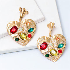 Colored Crystal & Cubic Zirconia 18K Gold-Plated Heart Drop Earrings