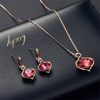 Red Crystal & 18k Gold Plated Pendant Necklace & Stud Earrings Set