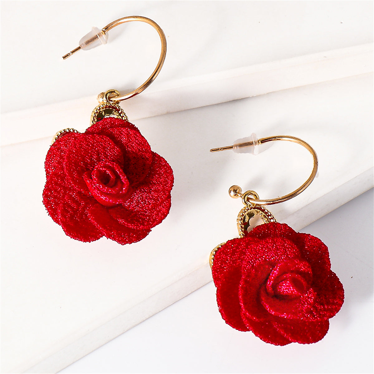 Red Lace & 18K Gold-Plated Heart Flower Drop Earrings