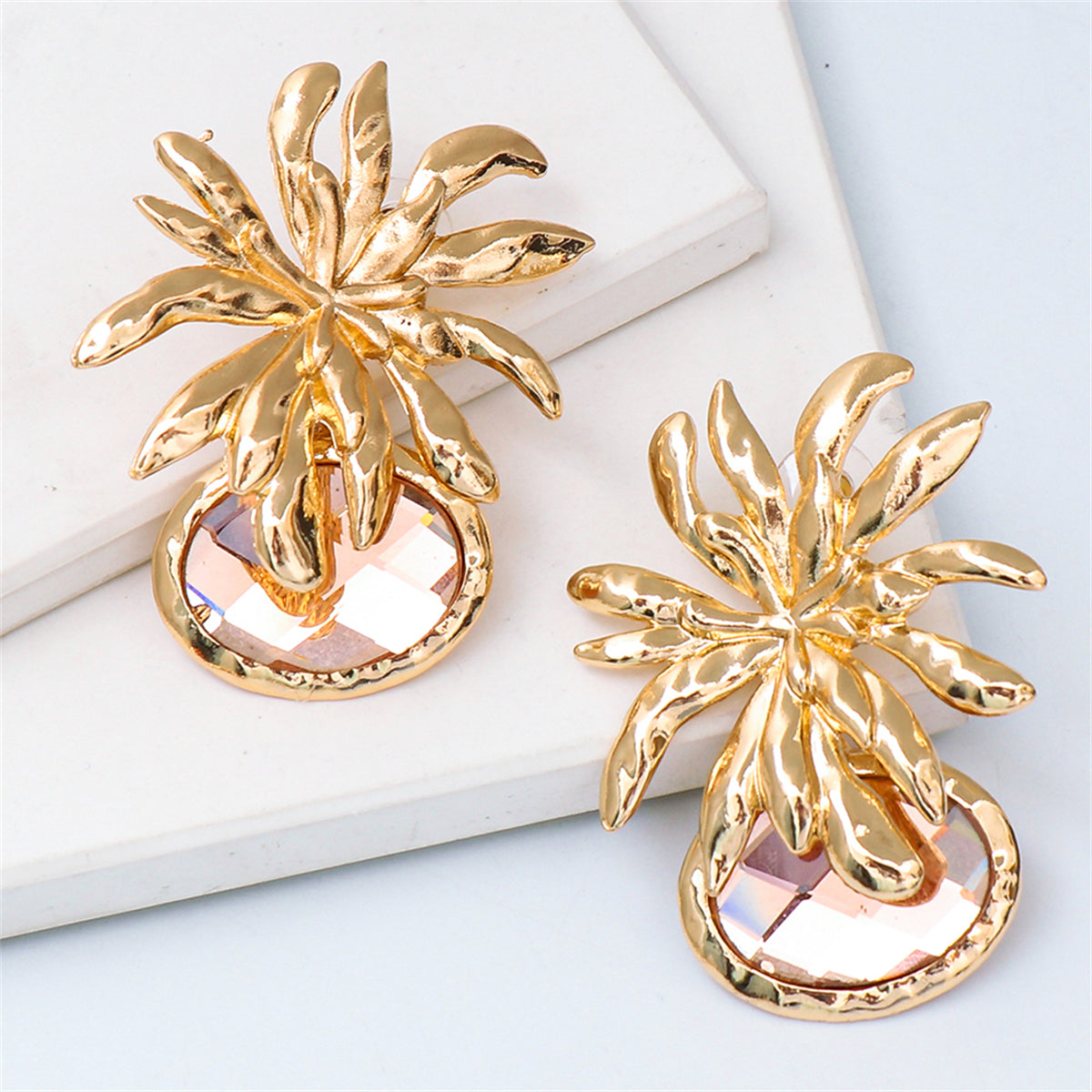 Peach Crystal & 18K Gold-Plated Flower Drop Earrings