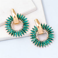 Green Cubic Zirconia & Goldtone Sunflower Dangle Earring