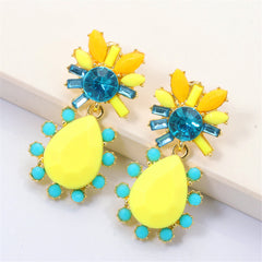 Yellow Resin & Cubic Zirconia Geometric Teardrop Earrings