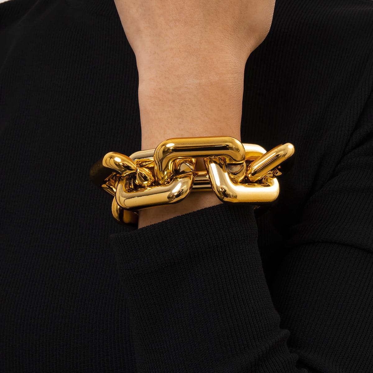 18K Gold-Plated Rectangle Chain Bracelet, gold bracelet for women, vintage-inspired design, side view