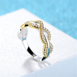 Cubic Zirconia & Two-Tone Crossing Line Band Ring