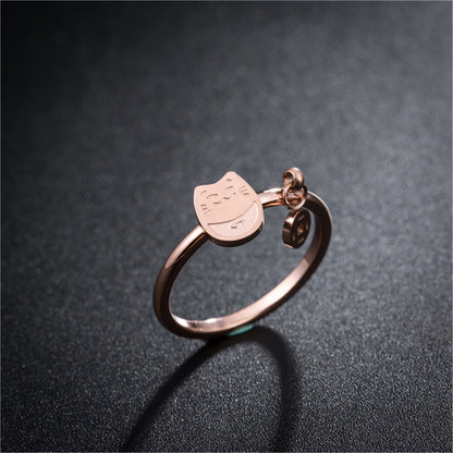 18K Rose Gold-Plated Kitty and Coin Ring, rose gold statement rings for women, elegant gift for her, detail close-up
