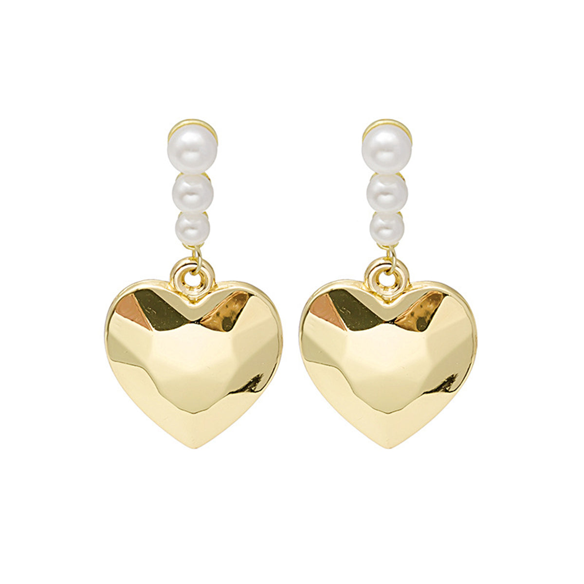 Pearl & 18K Gold-Plated Faceted Heart Drop Earrings
