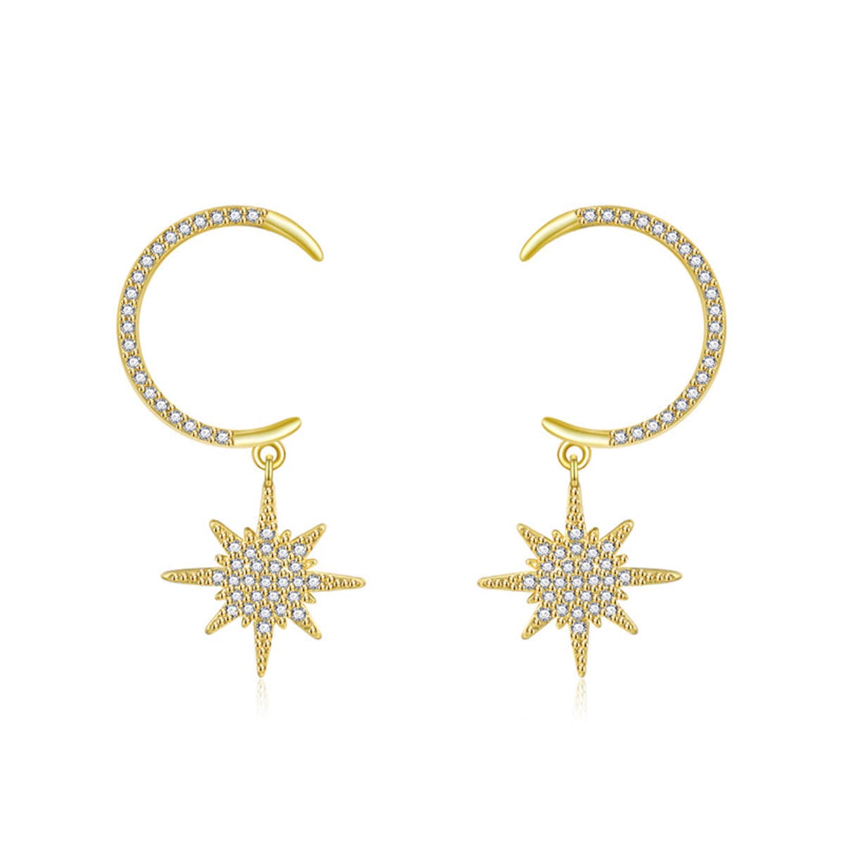 cubic zirconia & 18k Gold-Plated Star Under Moon Drop Earrings - streetregion