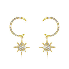 cubic zirconia & 18k Gold-Plated Star Under Moon Drop Earrings - streetregion