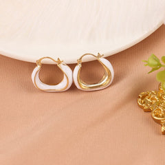White Enamel & 18K Gold-Plated Geometry Huggie Earrings
