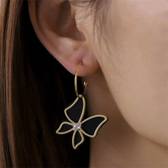 Cubic Zirconia & Black Acrylic Overlay Butterfly Drop Earrings