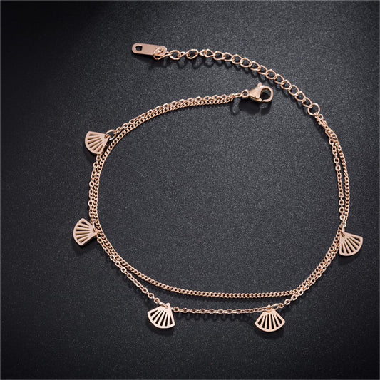 18K Rose Gold-Plated Gingko Leaves Charm Bracelet, rose gold bracelet for women, everyday style, front view