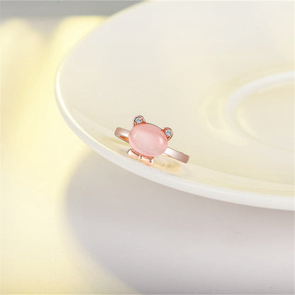 Pink Crystal and Cubic Zirconia Kitty Ring, statement rings for women, everyday style, side view