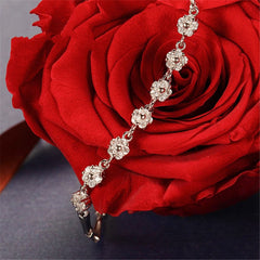 cubic zirconia & Fine Silver-Plated Seven-Flower Bracelet - streetregion