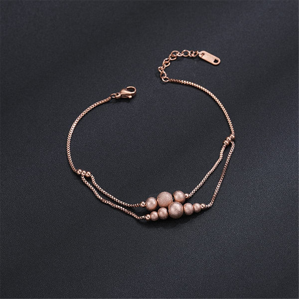 18k Rose Gold-Plated Frosted Bead Layer Anklet