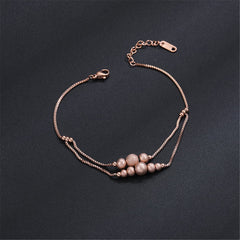 18K Rose Gold-Plated Frosted Bead Layer Anklet