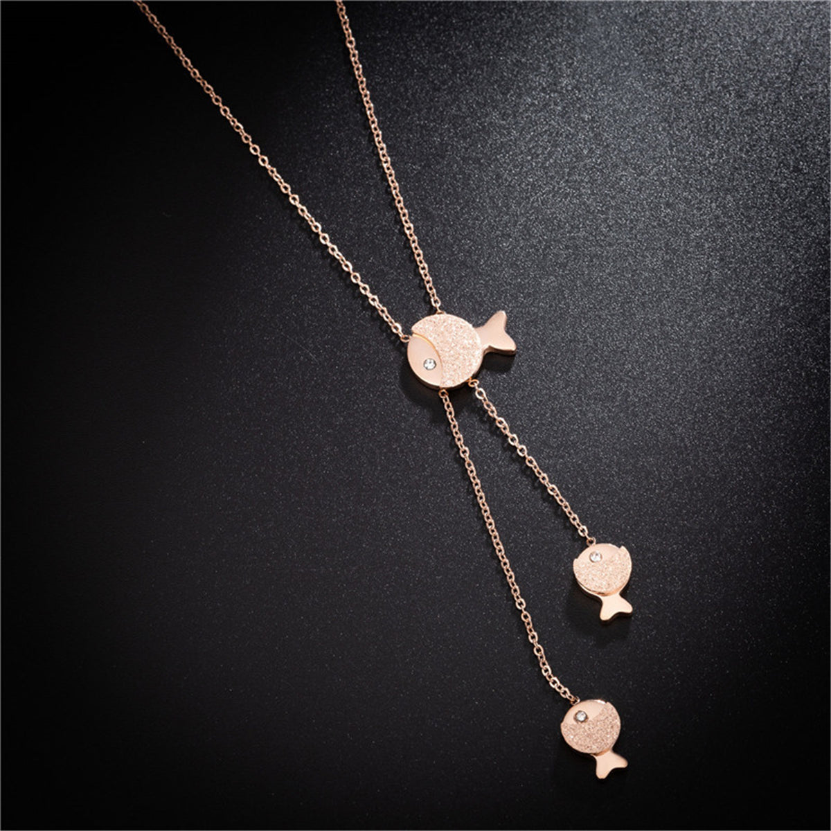 Cubic Zirconia & 18K Rose Gold-Plated Fish Pendant Necklace