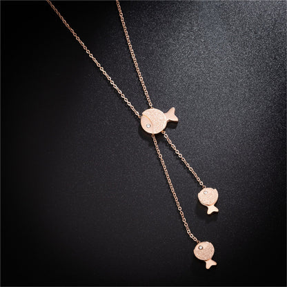Cubic Zirconia and 18K Rose Gold-Plated Fish Pendant Necklace, rose gold pendant necklace for women, styled look