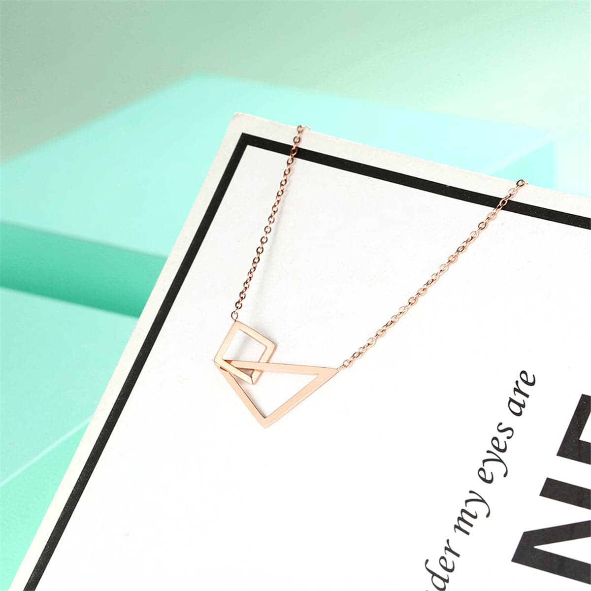 18K Rose Gold-Plated Crossing Open Triangle & Rhombus Pendant Necklace